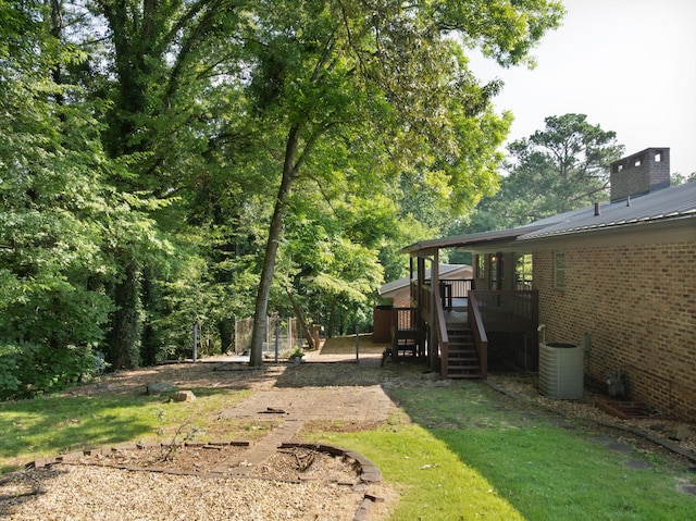 2411 Woolson Rd, Chattanooga, TN 37406 - view of green lawn with stairs and a wooden deck