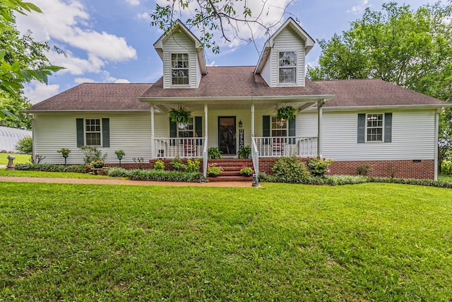 3330 Booker Farm Rd, Mount Pleasant, TN 38474 - new england style home with covered porch, a front lawn, a shingled roof, and crawl space