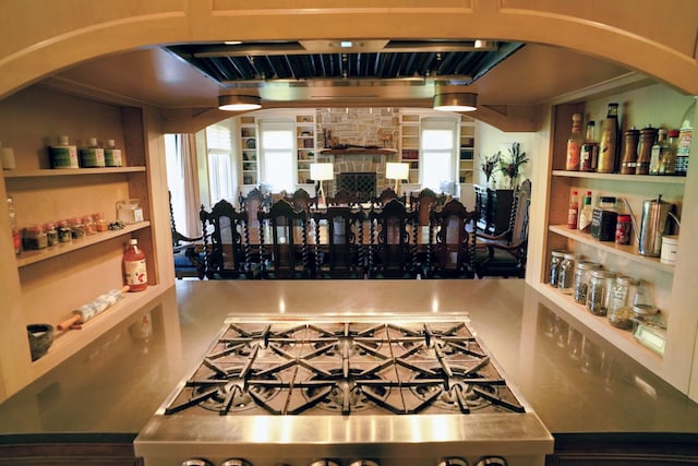 450 Lowe Branch Rd, Centerville, TN 37033 - dining area with arched walkways and a fireplace