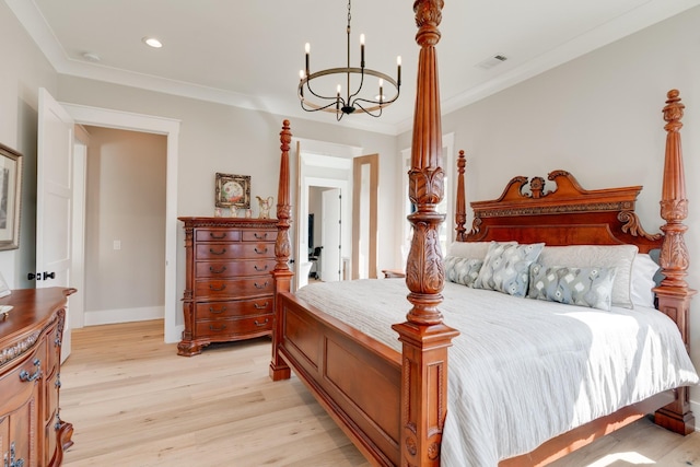 1036 Wilderness Way, Cottontown, TN 37048 - bedroom featuring a chandelier, light wood-style flooring, crown molding, and recessed lighting