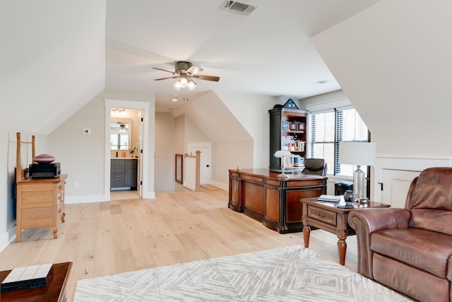 1036 Wilderness Way, Cottontown, TN 37048 - office featuring ceiling fan, light wood finished floors, and vaulted ceiling