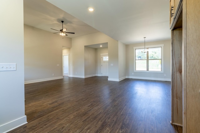 1189 Goose Dr, Springfield, TN 37172 - spare room featuring dark wood-type flooring, a ceiling fan, recessed lighting, and a chandelier