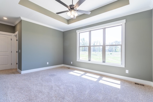 1189 Goose Dr, Springfield, TN 37172 - carpeted empty room featuring a raised ceiling, crown molding, a ceiling fan, and recessed lighting
