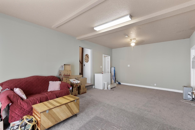 460 E Georgia Ave, Whitwell, TN 37397 - carpeted living area with beamed ceiling and a textured ceiling