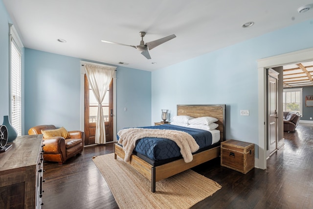 1711 Sevier St, Nashville, TN 37206 - bedroom with dark wood-style floors, a ceiling fan, and recessed lighting
