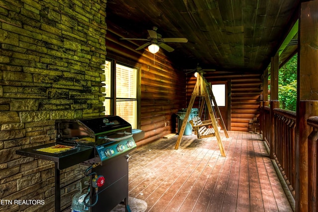 1615 Mountain Dreams Way, Sevierville, TN 37862 - wooden terrace with a ceiling fan and grilling area