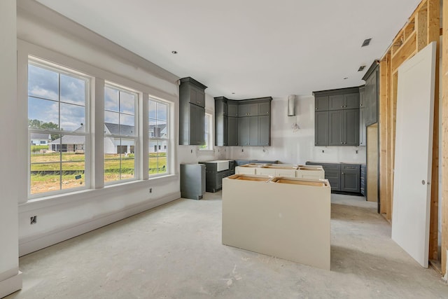 5414 Old Salem Rd, Rockvale, TN 37153 - kitchen featuring a center island, gray cabinets, and concrete floors