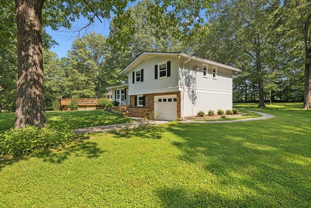 7180 Elrod Rd, Fairview, TN 37062 - view of front of house with a garage, a deck, a front yard, and brick siding