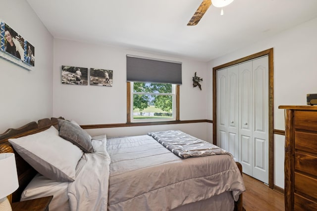 7180 Elrod Rd, Fairview, TN 37062 - bedroom featuring wood finished floors, a closet, and ceiling fan