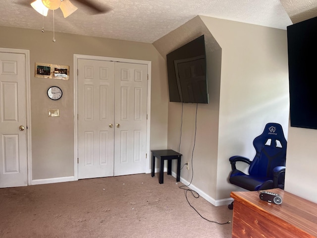 4038 Mount Zion Rd, Morrison, TN 37357 - bedroom with a textured ceiling, a closet, carpet floors, and a ceiling fan