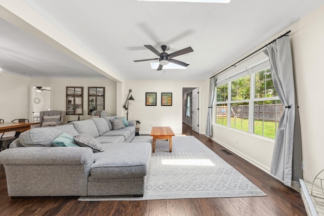 1704 Christi Ave, Chapel Hill, TN 37034 - living area featuring ceiling fan, dark wood-style floors, and crown molding