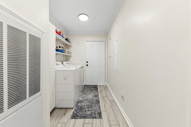1704 Christi Ave, Chapel Hill, TN 37034 - washroom featuring washer and dryer, a heating unit, crown molding, and light wood finished floors