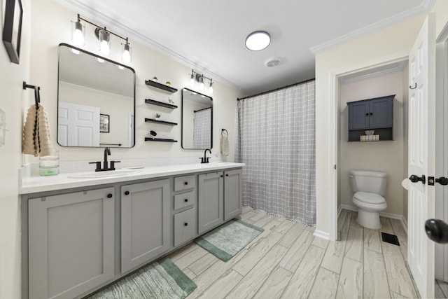 1704 Christi Ave, Chapel Hill, TN 37034 - bathroom with crown molding, double vanity, and curtained shower