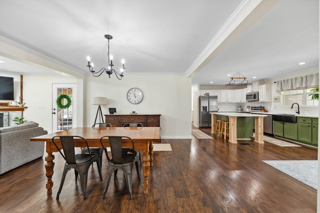 1704 Christi Ave, Chapel Hill, TN 37034 - dining space featuring a chandelier, crown molding, dark wood-type flooring, and recessed lighting