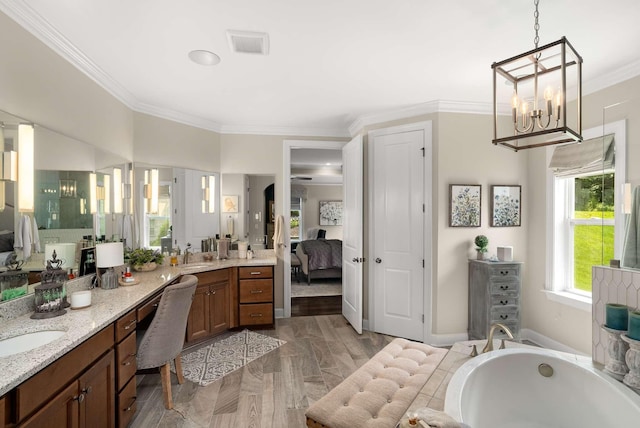 800 Singleton Ln, Brentwood, TN 37027 - full bathroom featuring ornamental molding, vanity, a bath, ensuite bathroom, and a chandelier