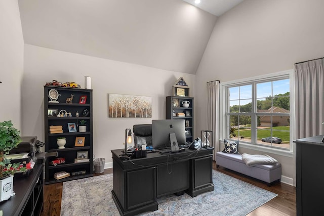 800 Singleton Ln, Brentwood, TN 37027 - office area featuring wood finished floors and high vaulted ceiling
