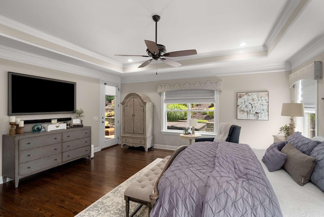 800 Singleton Ln, Brentwood, TN 37027 - bedroom with a raised ceiling, wood finished floors, crown molding, recessed lighting, and a ceiling fan