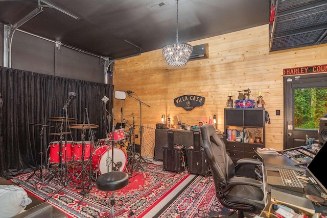 800 Singleton Ln, Brentwood, TN 37027 - office featuring wooden walls, a garage, and a chandelier