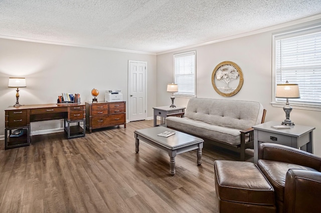 1301 Neelys Bend Rd Unit 14, Madison, TN 37115 - living room with wood finished floors, a textured ceiling, an office area, and crown molding