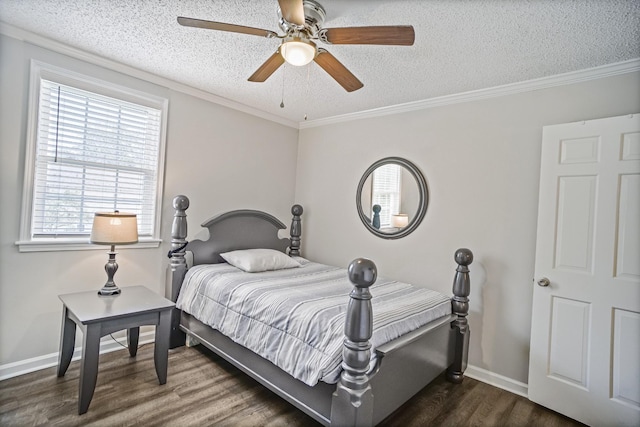 1301 Neelys Bend Rd Unit 14, Madison, TN 37115 - bedroom featuring a textured ceiling, dark wood finished floors, ornamental molding, and ceiling fan