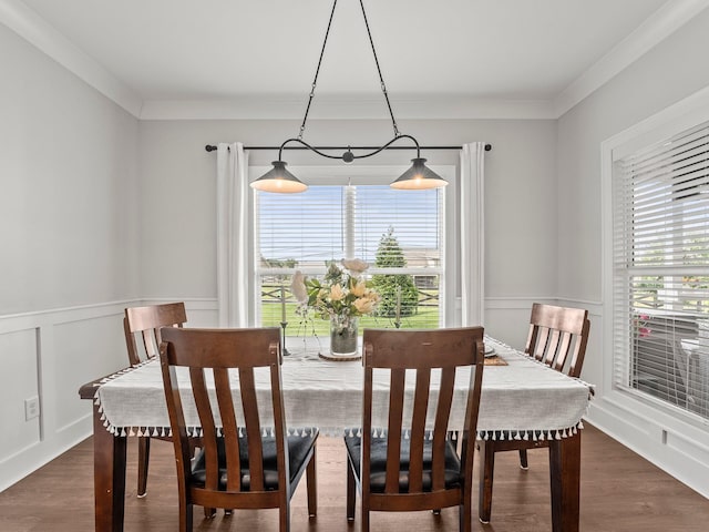 71 Windjammer Ct, Winchester, TN 37398 - dining room with plenty of natural light, wainscoting, dark wood-style floors, a decorative wall, and crown molding