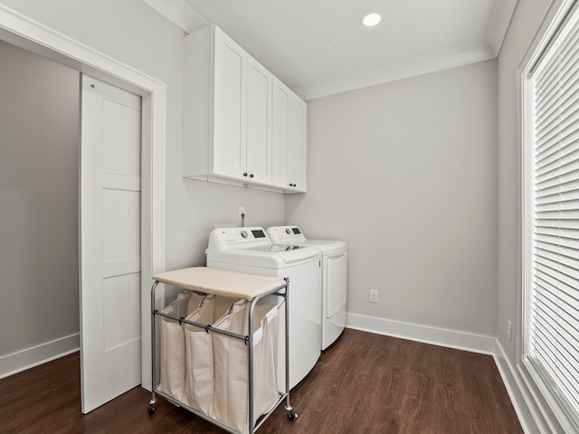 71 Windjammer Ct, Winchester, TN 37398 - washroom featuring dark wood-style floors, cabinet space, washing machine and dryer, and recessed lighting