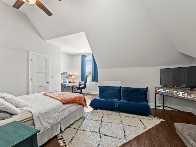 71 Windjammer Ct, Winchester, TN 37398 - bedroom featuring vaulted ceiling, wood finished floors, a ceiling fan, and a desk