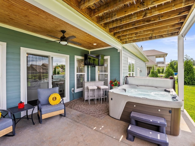 71 Windjammer Ct, Winchester, TN 37398 - view of patio / terrace featuring a hot tub and a ceiling fan