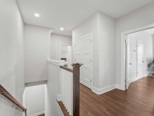 71 Windjammer Ct, Winchester, TN 37398 - corridor featuring an upstairs landing, dark wood-style floors, and recessed lighting