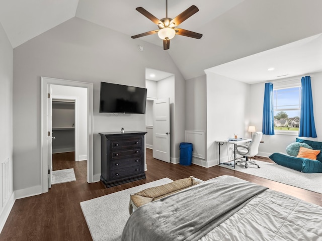 71 Windjammer Ct, Winchester, TN 37398 - bedroom with wood finished floors, a spacious closet, ceiling fan, and high vaulted ceiling
