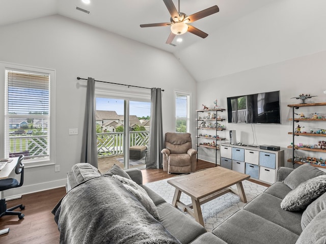 71 Windjammer Ct, Winchester, TN 37398 - living area with vaulted ceiling, a ceiling fan, and wood finished floors