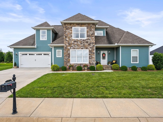 71 Windjammer Ct, Winchester, TN 37398 - traditional-style home featuring roof with shingles, concrete driveway, a front lawn, and stone siding
