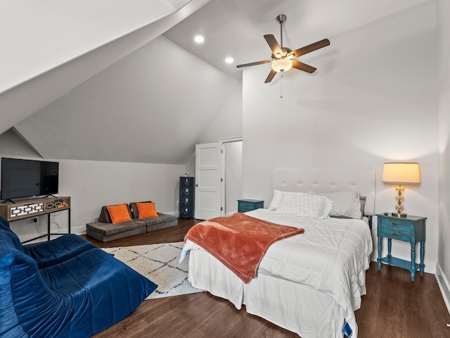 71 Windjammer Ct, Winchester, TN 37398 - bedroom featuring vaulted ceiling, wood finished floors, ceiling fan, and recessed lighting