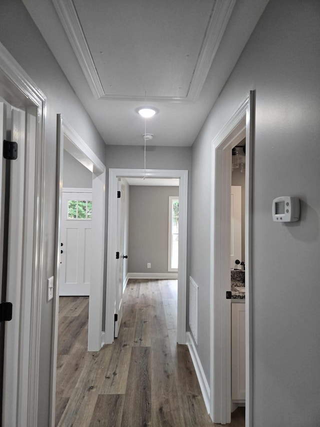 504 1st St, Lawrenceburg, TN 38464 - hallway with attic access and wood finished floors