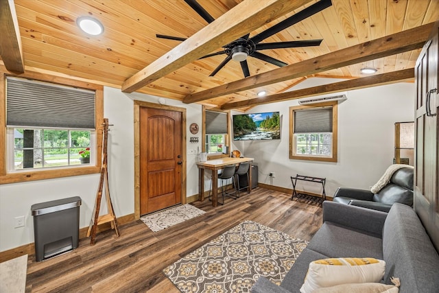 634 Cowboy Way, Jamestown, TN 38556 - living area featuring plenty of natural light, wooden ceiling, wood finished floors, ceiling fan, and recessed lighting