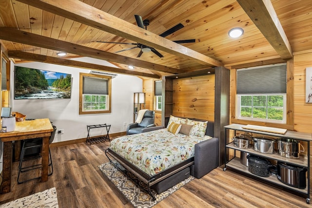 634 Cowboy Way, Jamestown, TN 38556 - bedroom featuring a wood ceiling with exposed beams, wood finished floors, and wooden walls