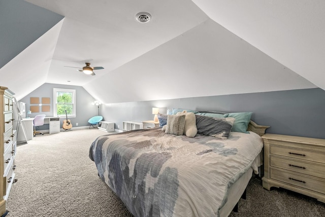 4921 Sango Rd, Clarksville, TN 37043 - carpeted bedroom with vaulted ceiling, ceiling fan, and fridge