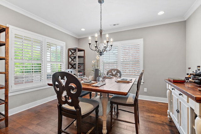 730 Fontwell Ln, Franklin, TN 37064 - dining area featuring a chandelier, ornamental molding, dark wood-style floors, and recessed lighting