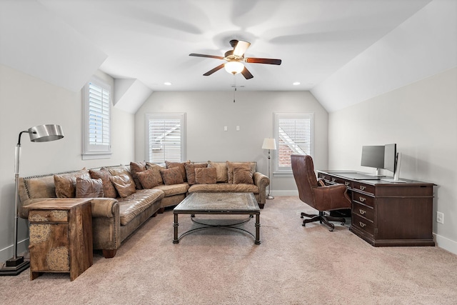 730 Fontwell Ln, Franklin, TN 37064 - carpeted home office with a ceiling fan and lofted ceiling