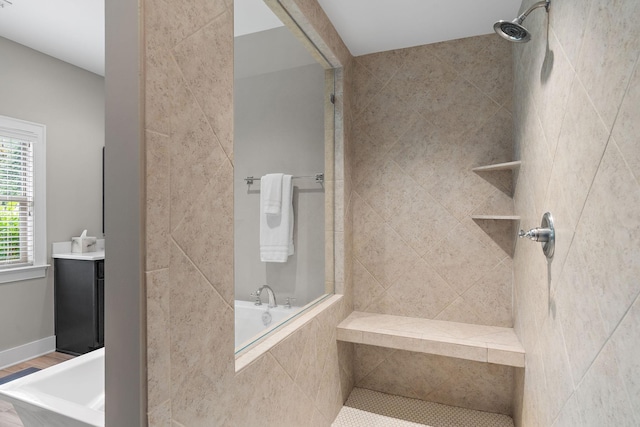 730 Fontwell Ln, Franklin, TN 37064 - full bathroom with tiled shower, vanity, and a relaxing tiled tub