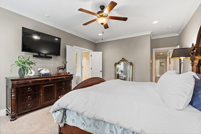 730 Fontwell Ln, Franklin, TN 37064 - bedroom with light colored carpet, recessed lighting, crown molding, and a ceiling fan