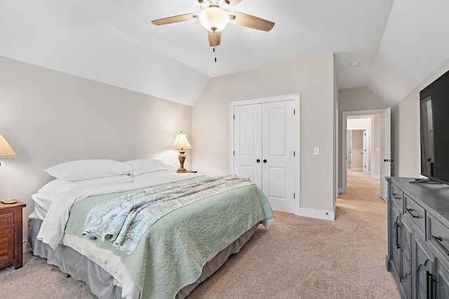 730 Fontwell Ln, Franklin, TN 37064 - bedroom featuring lofted ceiling, light carpet, a closet, and a ceiling fan