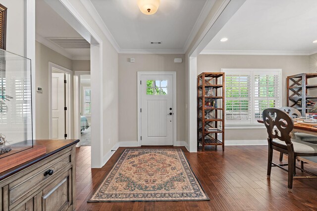 730 Fontwell Ln, Franklin, TN 37064 - entryway with dark wood-type flooring and crown molding