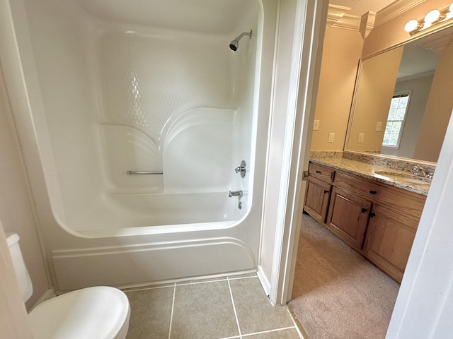 1759 Ardmore Hwy, Taft, TN 38488 - bathroom featuring shower / bathtub combination, vanity, tile patterned floors, and ornamental molding