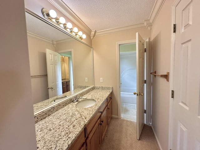 1759 Ardmore Hwy, Taft, TN 38488 - bathroom featuring vanity, a textured ceiling, and ornamental molding