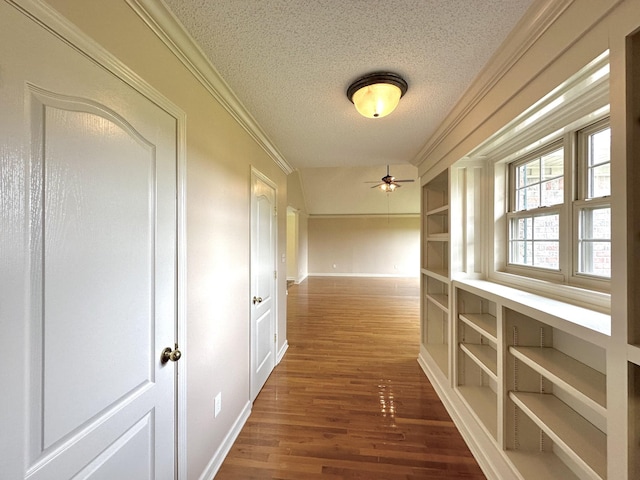 1759 Ardmore Hwy, Taft, TN 38488 - hallway featuring a textured ceiling, dark wood-style floors, and ornamental molding