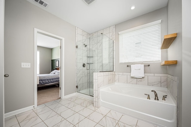 810 Corlew St, Murfreesboro, TN 37130 - full bath with a garden tub, a shower stall, marble look tiles, and connected bathroom