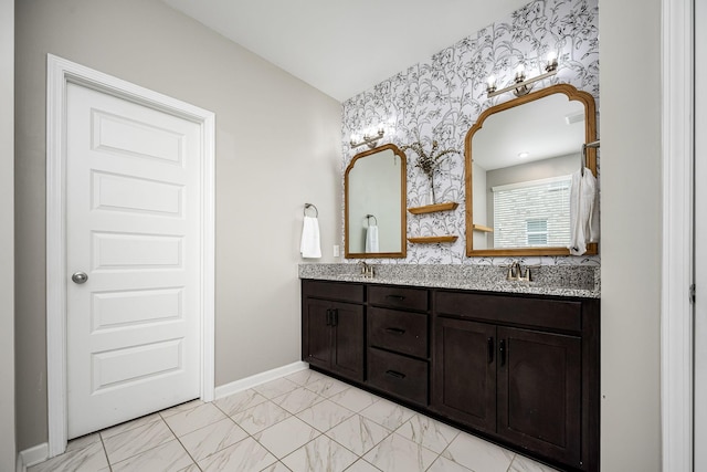 810 Corlew St, Murfreesboro, TN 37130 - full bathroom featuring double vanity, marble finish floors, and wallpapered walls