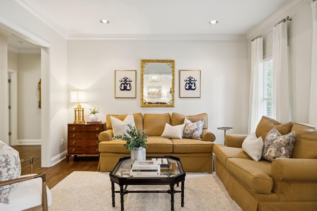 216 Bramerton Ct, Franklin, TN 37069 - living area with crown molding, wood finished floors, and recessed lighting