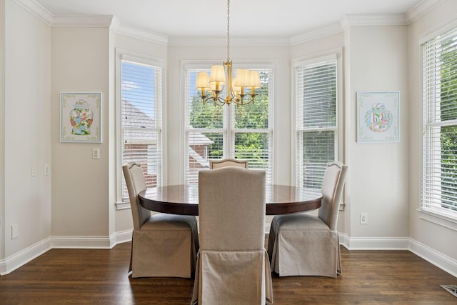 216 Bramerton Ct, Franklin, TN 37069 - dining area featuring a chandelier, dark wood-style floors, plenty of natural light, and ornamental molding